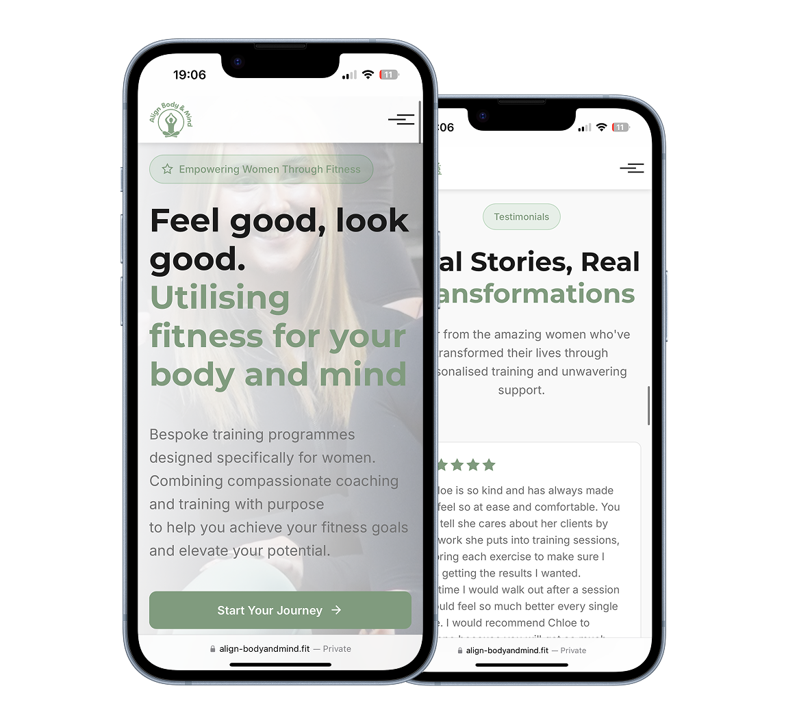 Align Body and Mind website on mobile